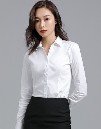 白衬衫女2018秋新款v领职业工装上衣 长袖工作服正装衬衣 白色 xxl
