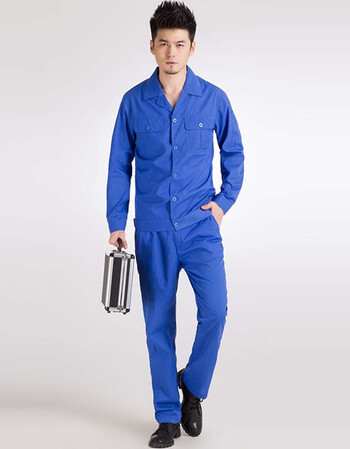 套装男士劳保服长袖短袖工程厂服工人汽修工装薄款上衣 蓝色长袖套装