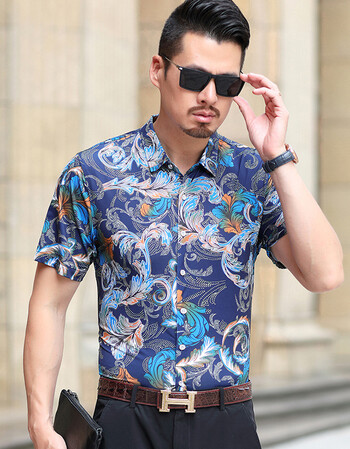 古莱登大花加大码潮男士翻领短袖花衬衫 花色 5xl