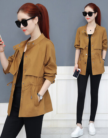 秋天秋衣外套女春秋宽松显瘦短款上衣百搭秋装薄外衣外套 黄色 l