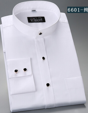 纯色丝光棉中华小立领衬衫男士长袖商务修身纯棉中国风圆 6601 38
