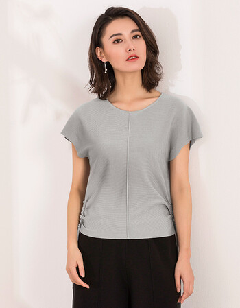 2018夏装新款蝙蝠袖上衣圆领针织衫女宽松打底针织短袖女修身 月岩灰