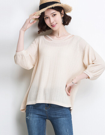 卉夕短袖t恤女2018夏季新款针织衫女t恤女士宽松上衣服女装潮 杏色 xl