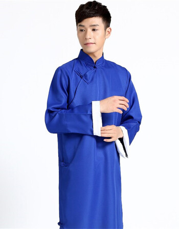 长衫演出服中国风民国装中式结婚礼服伴郎伴娘服兄弟团 宝蓝送白围巾