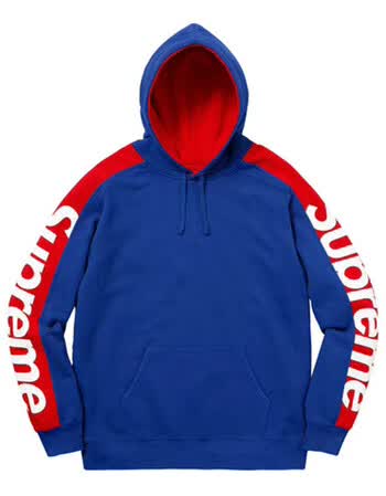 supreme连帽长袖卫衣加绒麒麟臂2018秋冬宽松潮男女字母印花外套 蓝色