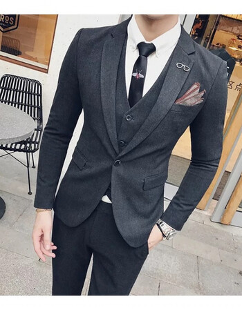 春夏新款韩版男士修身一粒扣小西装套装发型师西服三件套伴郎礼服 a款