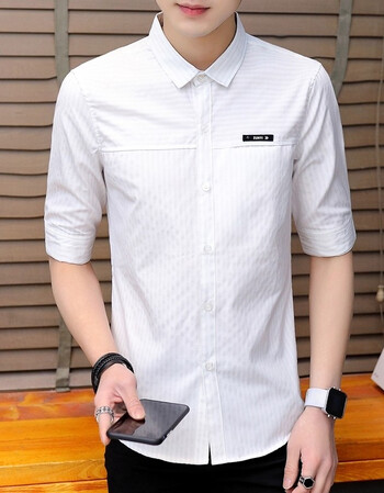 欲以纯白全白衬衫男长袖韩式春季正装业务员纯白商务休闲夏天男士衬衣