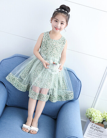 女童连衣裙时尚儿童装中大童洋气夏装夏天小孩女孩子韩版雪纺裙子 绿