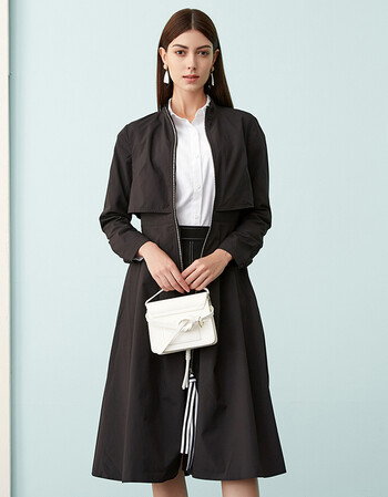 landi蓝地立领修身风衣女中长款薄外套2018秋季新款ldyvsqf102 黑色