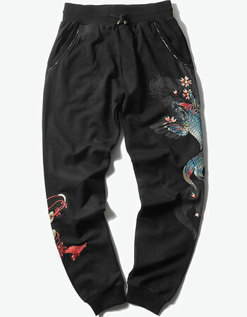 oniarai鬼洗 18春季新品 潮牌男装刺绣鲤鱼休闲针织长