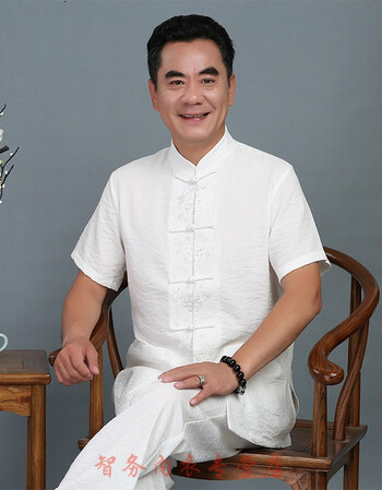 中风亚麻中老年唐装男短袖棉麻夏天爷爷夏季衣服爸爸装套装夏装ci7