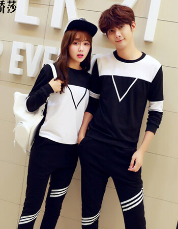 佳人娇莎 情侣装 黑白情侣印花长袖男女上衣 上白下黑-t恤 xxxl