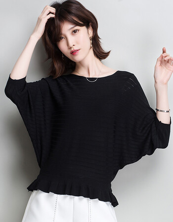 画碧 蝙蝠衫女短款2018秋季新款中袖圆领宽松型时尚品牌旗舰店女装