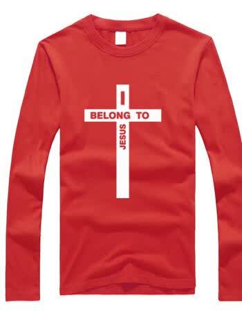 秋季新款i be to jesus十字架长袖t恤男 耶稣圆领t恤衫 红色 xl