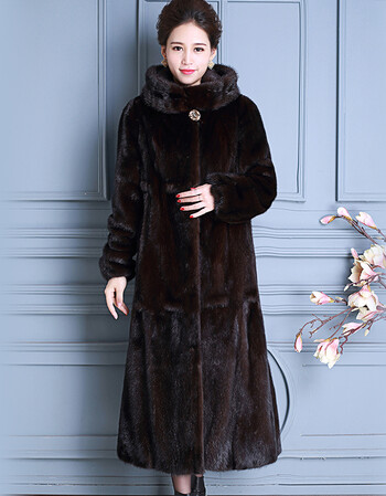海宁女貂皮大衣整貂长款水貂毛长袖连帽反季大码水貂皮草外套胖mm