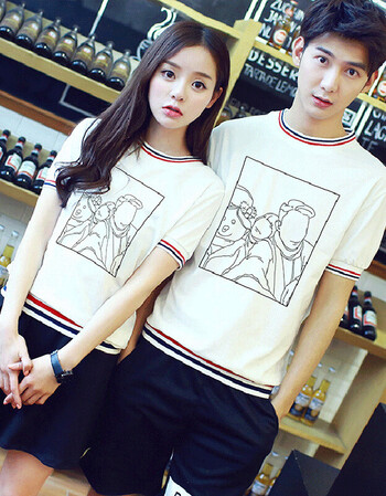 情侣t恤来图定制diy手绘秀恩爱情人节礼物短袖衣服衫定做私人情侣