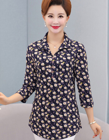 春夏装带领有领子上衣长袖t恤血桖中年妇女装妈妈装45-50岁衬衫60 4