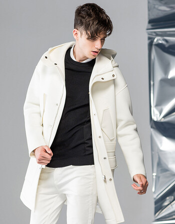 16n男装男士风衣英伦冬中长款青年风衣超长风衣男风衣外套修身型 白色