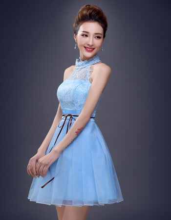 新款春秋季甜美姐妹团伴娘裙小礼服 公司年会时尚短款礼服 新蓝色e m