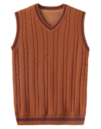 毛背心v领男无袖毛衣马甲青年毛线坎肩针织马夹 发财棕(加绒款) m