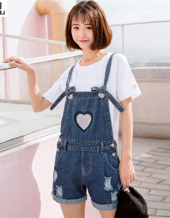 大学生夏季装少女裤青少年初中14高中学生16岁女孩17牛仔短裤女背带裤