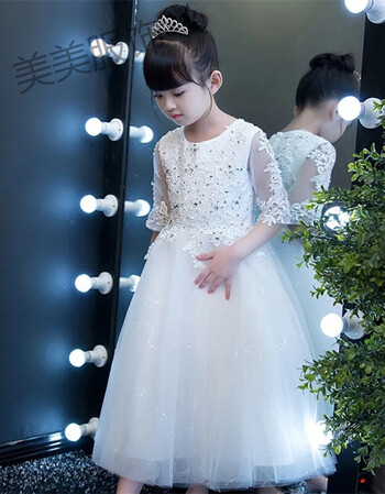 公主网纱蓬蓬裙长款连衣裙童装小女孩演出服钢琴花童长裙小主持人服装