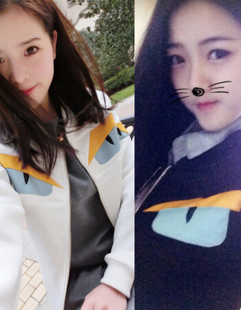 小怪兽2016女式韩国春秋太空棉棒球服囧囧侠短款卫衣外套情侣装潮 黑色 XXL