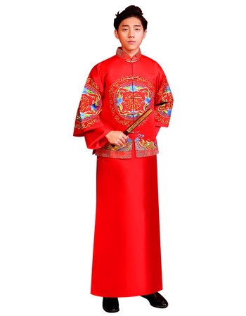 新郎男士秀禾服喜服中式装唐装马褂古装传统 图片色 xs