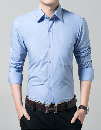 2016新款春季商务衬衣修身韩版型男衬衫都市休闲男上装 蓝色 39/l