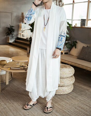 中国风佛系男装夏季风衣男薄长款披风男青年外套古风长衫道袍汉服