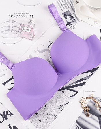 内衣女文胸聚拢无钢圈厚薄款无痕少女上托小胸胸罩收副乳大码 浅紫色