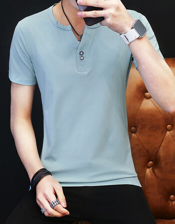 夏季短袖t恤男衣服翻领韩版潮流修身港风polo衫男 棉 色男装cl 631湖