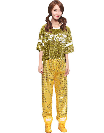 服装舞蹈服套装女成人新款爵士舞演出服校运会啦啦操表演服 金苹果