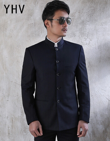 yhv 中山装男士套装青年中华立领修身新郎结婚礼服中国风立领休闲唐装