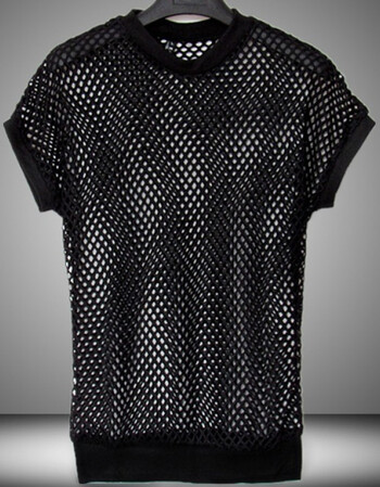短袖t恤夏季夏装透视镂空网眼男士t桖上衣服潮流舞台透气网格男装