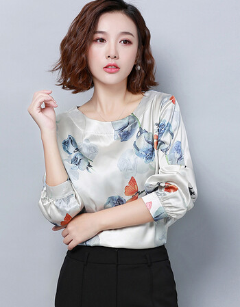 真丝上衣女秋水短袖宽松大码桑蚕丝衬衫百搭半袖绸缎波点印花 玫瑰花