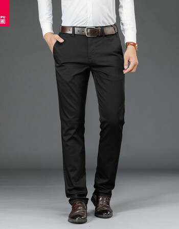 2018秋季新款商务休闲男士直筒宽松大码中腰休闲西裤男士长裤子 黑色