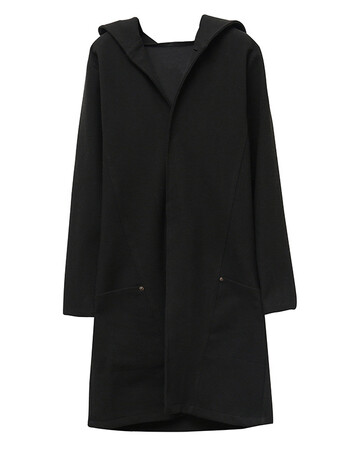 冬季宽松连帽中长款毛呢风衣男潮牌加棉加厚大衣外套 黑色 s