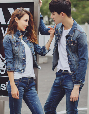 情侣牛仔套装男女外套夹克帅气韩版整套衣服青年两件潮流春秋一身
