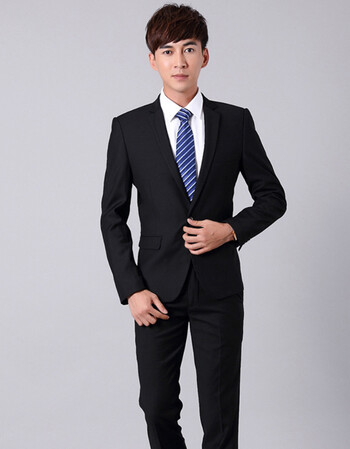 面试正装商务上班职装公务员团队西服 两粒扣深蓝(西装 裤) 白衬衫 l