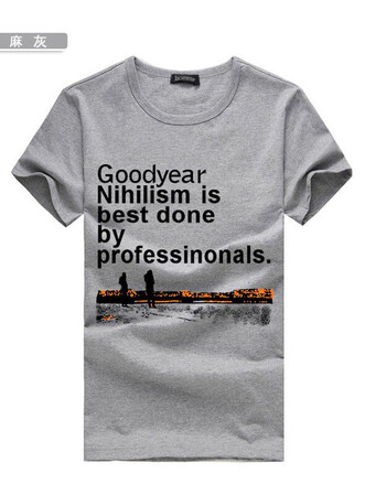 贤语 男士短袖t恤2016韩版个性男士创意英文印花短袖百搭t恤 灰色 xl