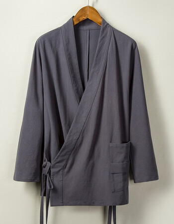 中国风亚麻汉服男装中式改良唐装男士青年长袖复古风棉麻上衣古装 青