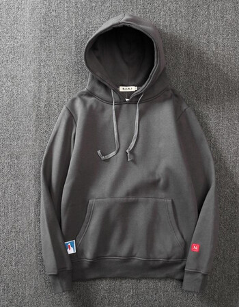 加绒秋冬连帽卡通带帽宽松套头男生纯色帽衫卫衣男 深灰色 加绒 xl