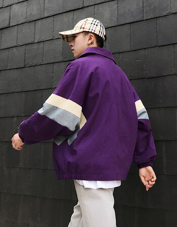 港风chic男款外套2018新款韩版潮流网红棒球服学生春秋款夹克 紫色 m