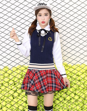 秋冬季韩版学院风班服学生制服初中高中韩国校服毛衣女短裙套装 黑边