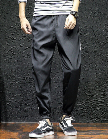 裤男青年嘻哈宽松九分裤男束脚裤子男情侣大码运动裤男女裤 黑色 l