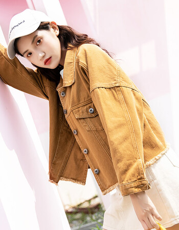 2018春秋新款小清新牛仔外套女韩版宽松学生bf长袖显瘦上衣潮 土黄色
