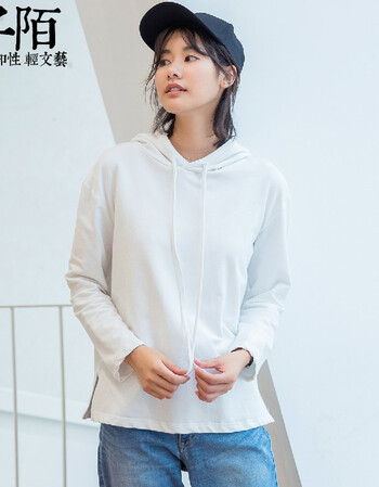子陌zimo 秋装新款休闲文艺套头连帽抽绳短款卫衣 白色 s_ 3折现价109