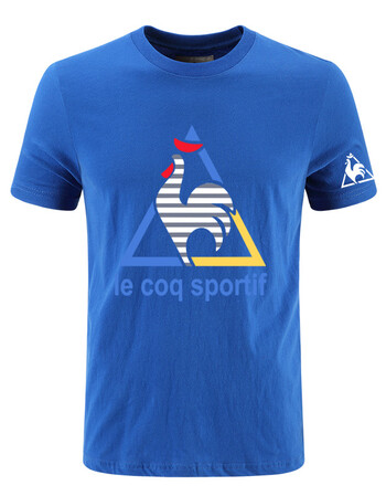 经典夏季简约t恤男士短袖法国公鸡运动透气百搭圆领半袖体恤 蓝色 2xl