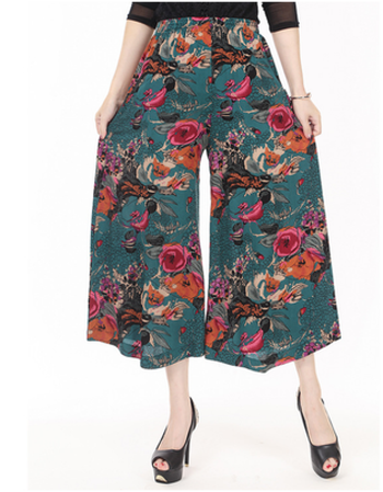 妈妈裙裤新款中老年阔腿裤女夏花裤跳舞宽松中年女裤大码裤裙 3号新花